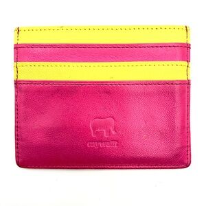 Pink and Yellow Leather Card Holder